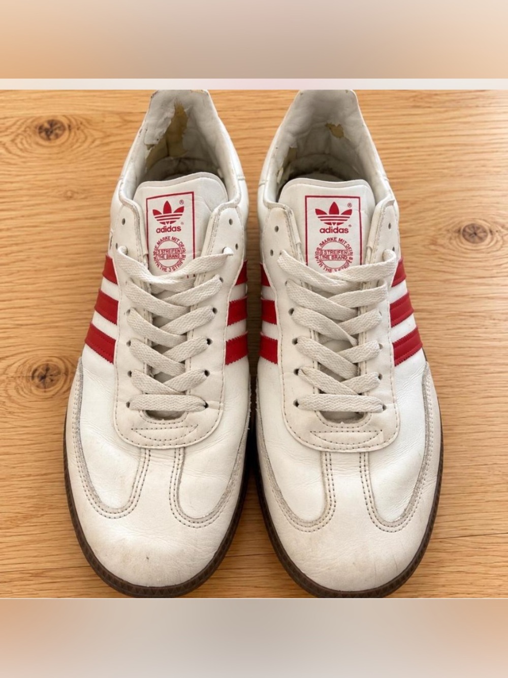 adidas White Leather Sneakers with Red Three-Stripes